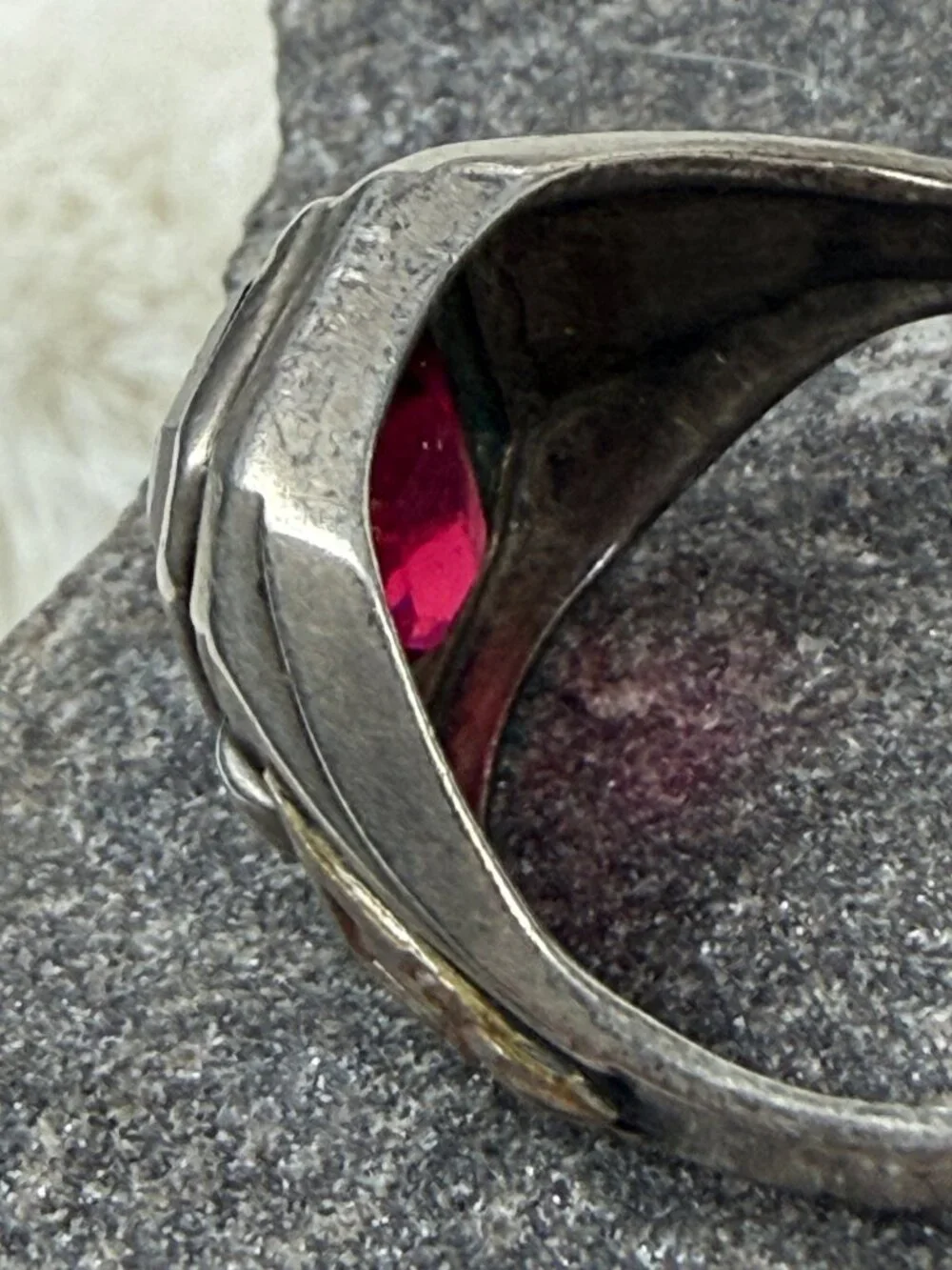 Vintage Art Deco Red Glass Sterling Silver Ring Size 11